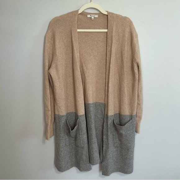 Madewell Kent Colorblock Tan Gray Merino Wool Blend Cardigan Women’s Size Small - Picture 2 of 7